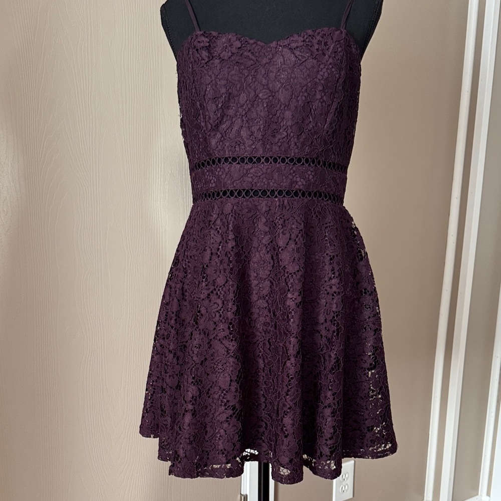 Windsor Deep Plum Lace Spaghetti-Strap Mini Dress